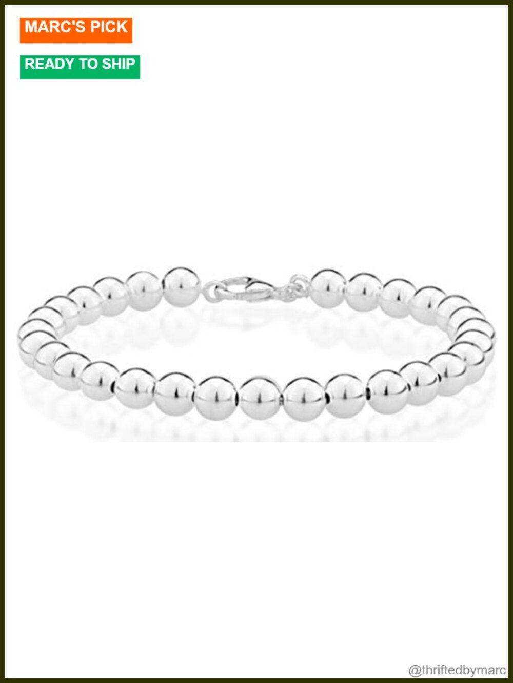 Italian 925 Sterling Silver 6mm Beaded Chain Bracelet for Women